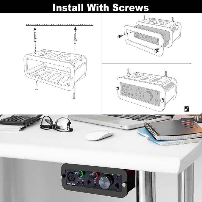 Under Desk Holder for Scarlett Solo 3rd Gen, Acrylic Under Desk Shelf Organizer Under Desk Mount Wall Mount Holder (Black)