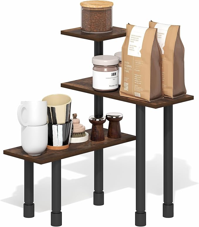 Furinno Turn-N-Tube Corner Shelf, 3-Tier Countertop Corner Organizer, Toolless Pantry Organizers and Accessories, Adjustable Table Top Shelf, for Vanity, Small Spaces, Kitchen, Bathroom, Amber Pine