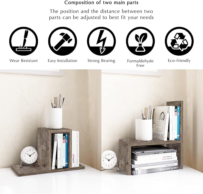 Jerry & Maggie Office Desk Organizers and Accessories for College Dorm Decor, Supplies Wooden Desk Organizer for Plants, Cubicle Shelf of Makeup Organizer for Cute Room Decor, Grey Oak