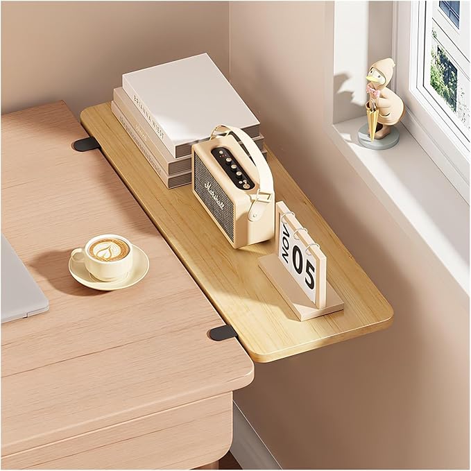 Desk Extender Tray, Wall Mounted Folding Table for Small Spaces, Computer Keyboard Tray with Punch-Free Clamp, Foldable Desk Extension Board for Home Office(Wood Color,40 * 20cm/15.7 * 7.9in)