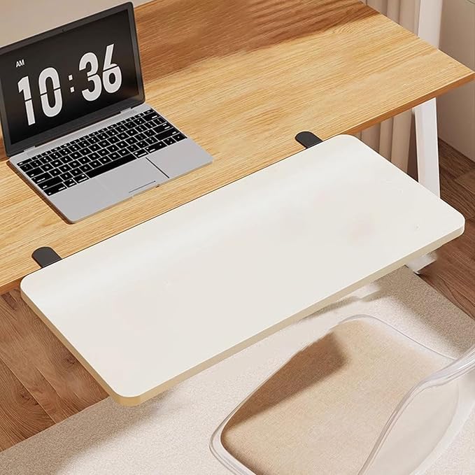 Ergonomic Desk Extension Shelf No Drill Computer Stand Curved Home OfficeWhite 70 x 25 cm - Space-Saving Adjustable Modern Design