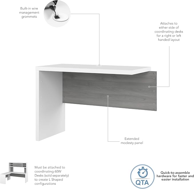Bush Business Furniture Echo Desk Return/Bridge, Pure White and Shiplap Gray