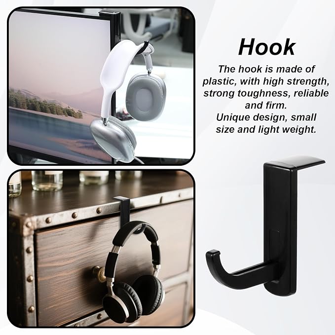 2pcs Monitor Headphone Stand Hook Headset Holder Hanger Adhesive Gaming Earphones Hanger Stick-on Support for Computer Over Ear Earphone Monitor Screen Edge Wall Mount Gaming Desk Accessories