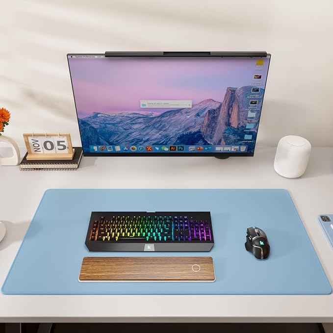 KTRIO Large Gaming Mouse Pad, Desk Mat, 31.5 x 15.7 in, Ice Blue, XXL | Smooth Micro-Weave Surface, Artistic Pattern Design, Non-Slip Rubber Base, Durable Stitched Edges, Office & Home Use