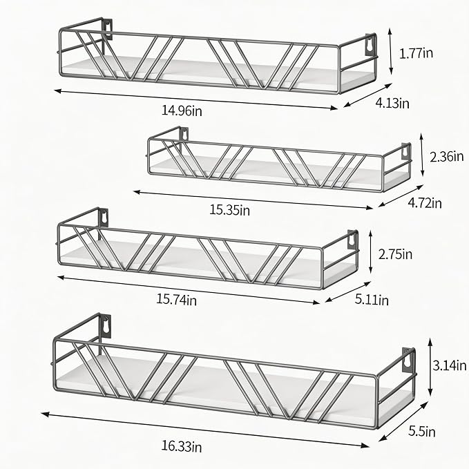 Amaoot Floating Shelves for Wall Set of 4, Different Sizes Mounted Wood Floating Shelf, Wall Shelves for Living Room, Bedroom, Bathroom, Kitchen, Farmhouse Decor, Office（Grey）