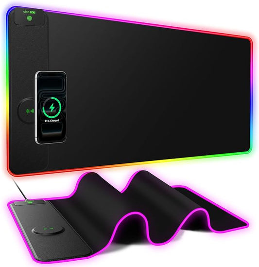 XXL RGB Gaming Mouse Pad with 15W Magnetic Wireless Charging, 31.5'' x 15.8'' Extra Large LED Mousepad, 24 Lighting Effects Desk Mat with Non-Slip Rubber Base, Waterproof Ultra-Smooth Surface