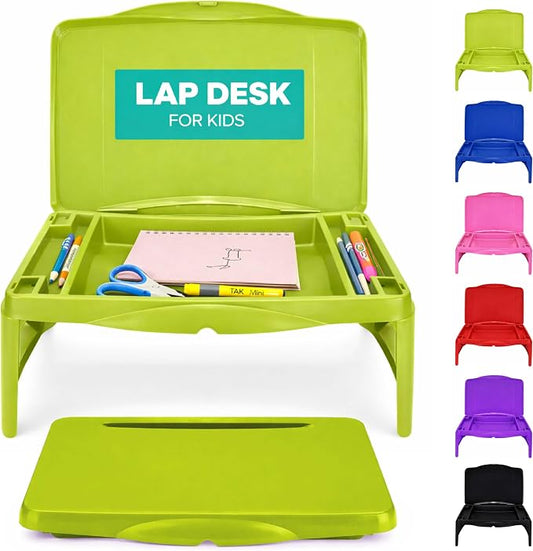 MAVOCRAFT Foldable Kids Lap Tray with Storage - Portable Lap Desk Kids & Adults - Kids Lap Desk for Breakfast in Bed, Serving Tray, Car Desk & Gaming (Green)