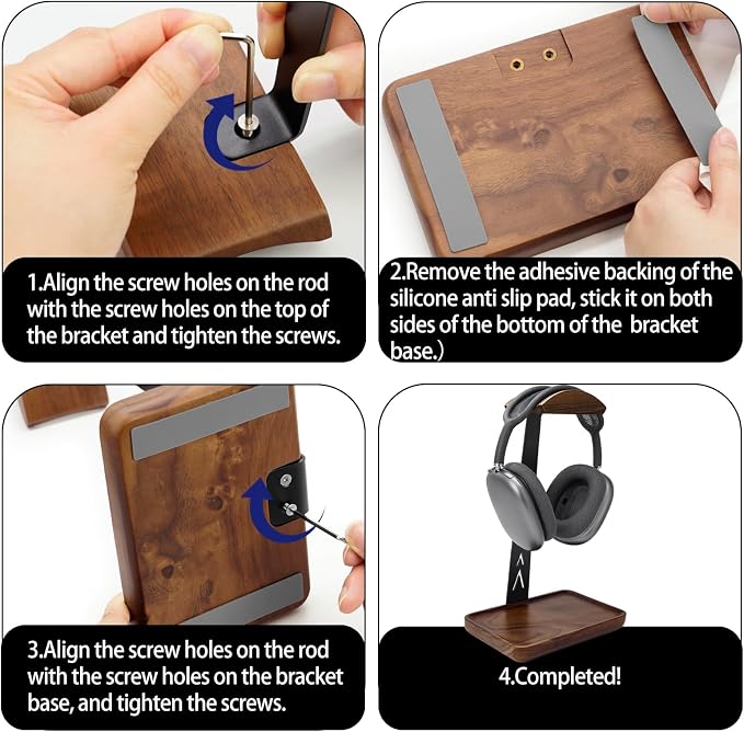 GEVO Headphone Stand, Walnut Wood Headset Stand with Controller Holder, Gaming Equipment Accessories for Husband, Teens, Boyfriends, Brothers, and Gamers