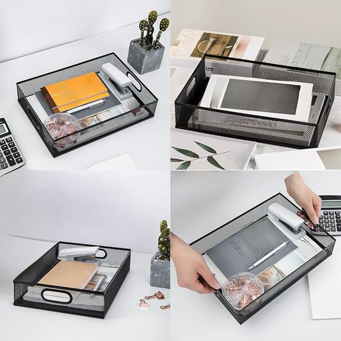 Metal Mesh Desk Organizer Tray, A4 Large Office Storage Box Set, 12.6X 9.1 x 2.8Inches, and Storage Containers for Gift Wrap, and Crafts