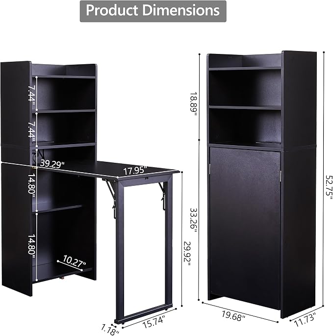 Foldable Desk with Storage,Hidden Desk with Built-in Socket,Fold Out Writing Table for Small Spaces,Home Office and Bedroom (Black)