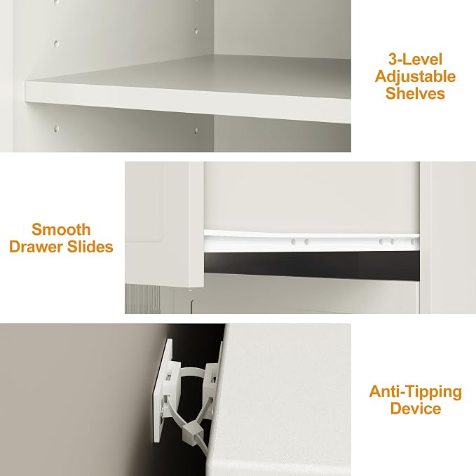 FansaFurn 83" Extendable Corner Vanity Desk, 3 in 1 Vanity with Rotatable Tabletop, Oversized White Makeup Table for Women Girls, 3 Drawer & 2 Door, Wood Dresser for Apartment, Bedroom, Home Office