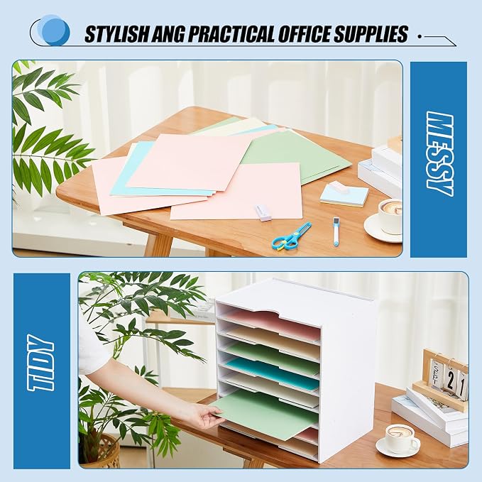 Juexica 9 Tier Scrapbook Paper Organizer 14.2 x 10 x 15.4 Inch Stackable Paper Storage Holder for Desk Desktop File Organizer for Home Office Classroom School