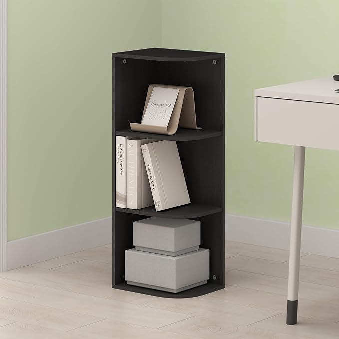 Hagen 3 Tier Organizer Bookcase, Bookshelf, Cube Storage, for Living Room, Home Office, Black Oak
