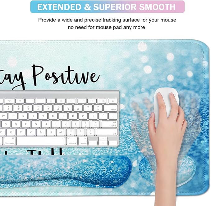 4-in-1 Large Gaming Mouse Pad, Keyboard Wrist Rest Pad & Wrist Support Mousepad Set, Extended Desk Pad Waterproof Desk Mat for Home Office Study Game - Stay Positive