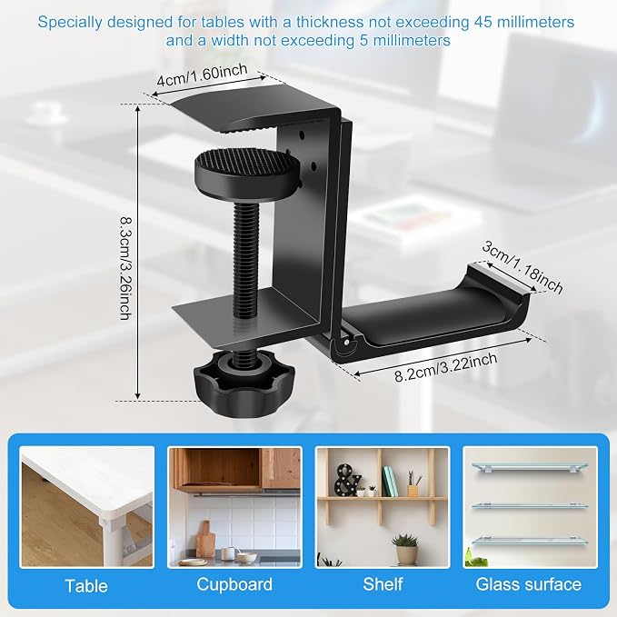 1PCS Headphone Stand Hanger Holder, Foldable Aluminum Desk Headphone, Universal Space Saving Headset Stand Multifunctional Under Desk Hanger for Home Office