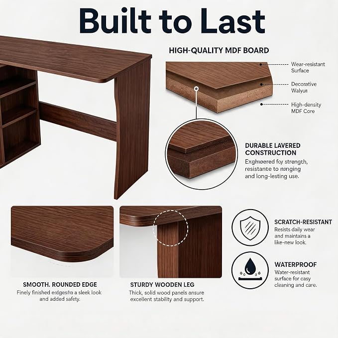 Garvee L Shaped Desk with Storage Shelves, Small Corner Desk for Small Spaces, Corner Table with 3 Tier Shelves, Home Office, Writing Study Gaming Desk, Walnut Wood