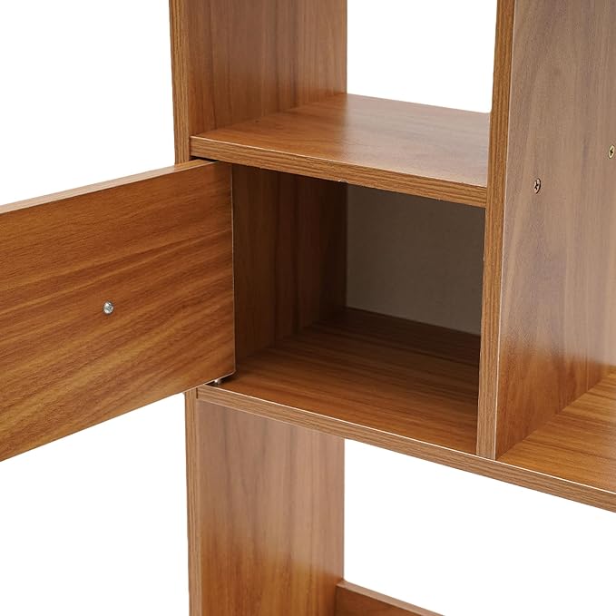 Desk Shelf, Wooden Office Desktop Display Organizer Rack with Handles, Adjustable 9 Compartment Storage Rack, Space Saving Desktop Bookshelf for Office Home Dorm (Pine Color)
