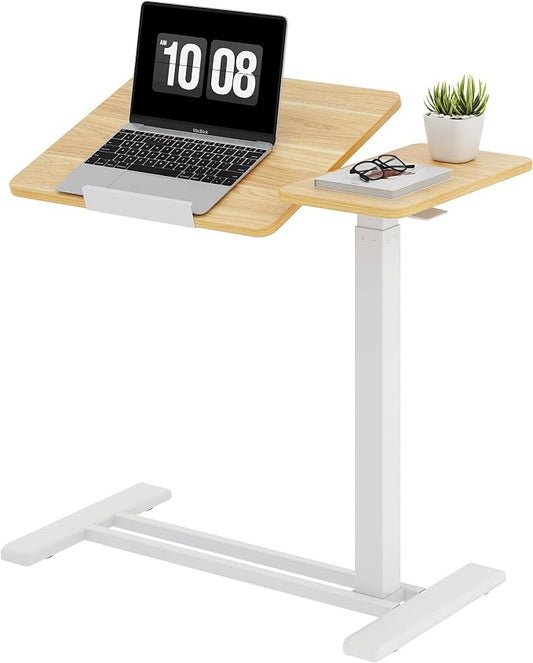 SANODESK Small Rolling Overbed Table Adjustable Height with Wheels, Mobile Laptop Desk with Tilting Desktop, Portable Computer Workstation for Home Office, Classroom, Bedside, Maple