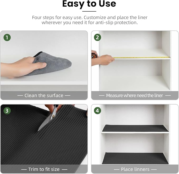BAGAIL Non-Adhesive Shelf Liner, Thick Strong Grip Drawer Liners for Kitchen Cabinets, Heavy-Duty Easy Cut Cabinet Liners for Shelves, Pantry, Bathroom Cupboards - 24" x 20FT, Black
