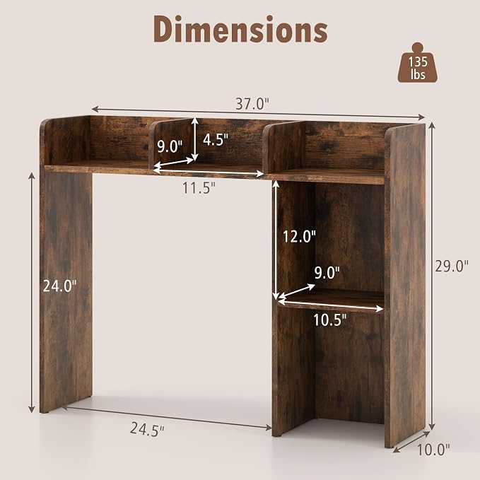 Giantex Desktop Bookshelf, Wood Desk Hutch Organizer for 27 Inch Computer Monitor, Countertop Storage Display Rack with 5 Shelves, Multipurpose Desktop Shelf Bookcase for Dorm Office Home, Brown