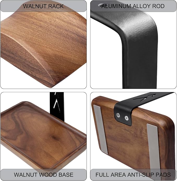 GEVO Headphone Stand, Walnut Wood Headset Stand with Controller Holder, Gaming Equipment Accessories for Husband, Teens, Boyfriends, Brothers, and Gamers