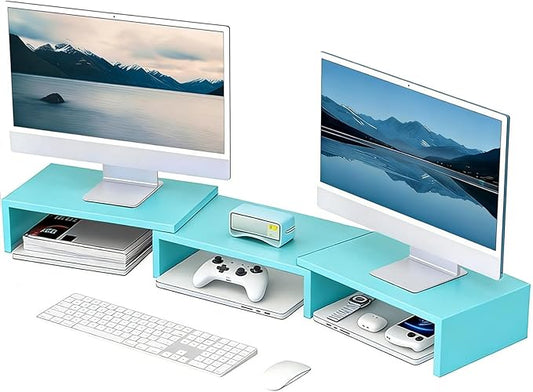Desk Organizers and Accessories, Dual Monitor Stand Riser, Monitor Desk Shelf for Desktop Organization (Blue)