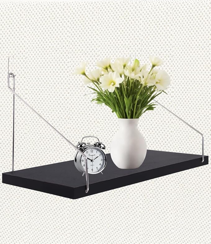 1-Pack Cubicle Shelf For Fabric Walls With Hooks：12x6.0in Black Wooden Cubicle Shelf Hanging Silver Bracket Use For Office Cubicle Accessories For Office Stylish Cubicle Decorations For Women Desk