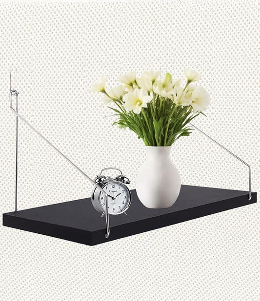 1-Pack Cubicle Shelf For Fabric Walls With Hooks：12x6.0in Black Wooden Cubicle Shelf Hanging Silver Bracket Use For Office Cubicle Accessories For Office Stylish Cubicle Decorations For Women Desk
