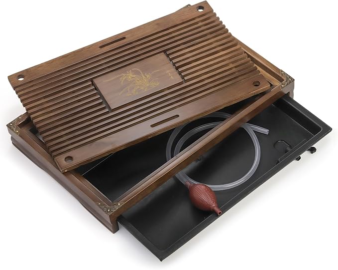 Eorbow Wooden Tea Tray, 17 Inch Chinese Kung Fu Tea Tray, Gongfu Tea Table with Water Storage Box, Household Filter Tea Serving Tray Gift Set for Home, Office, Bar