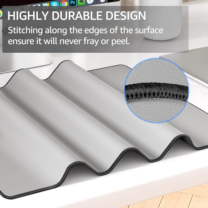 KTRIO Large Gaming Mouse Pad, Desk Mat, 31.5 x 15.7 in, Silver Grey, XXL | Smooth Micro-Weave Surface, Artistic Pattern Design, Non-Slip Rubber Base, Durable Stitched Edges, Office & Home Use