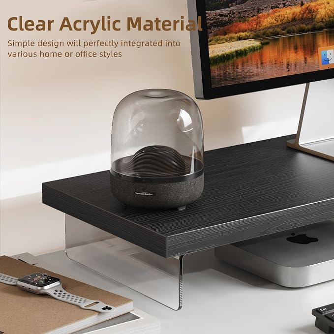 Dual Monitor Stand Riser, 40" Large Computer Monitor Stands for 2 Monitors, Wooden Desktop Organizer Shelf for Office Desk Computer, Laptop, TV, Monitor, Printer