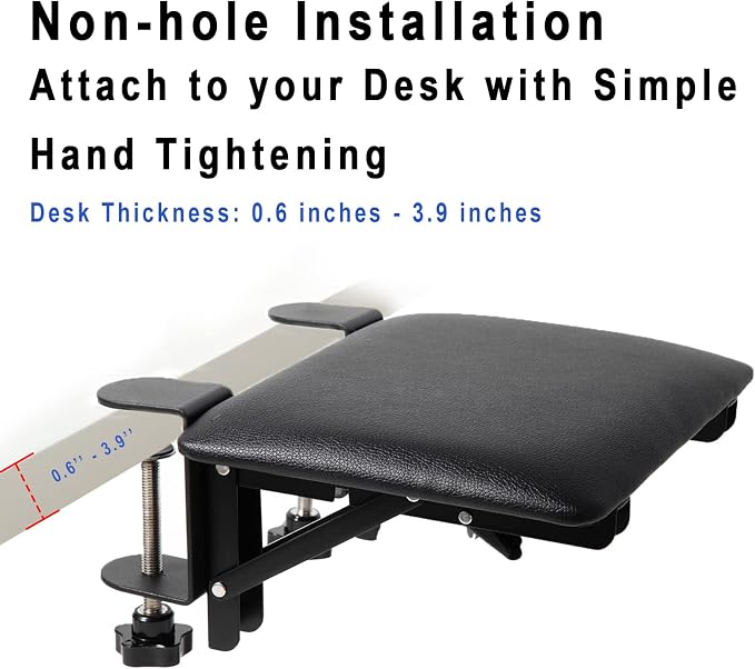 eulps Foldable Arm Rest for Desk, Clamp-On Desk Arm Support Pad with Soft PU Leather Cushion, Ergonomic Wrist & Forearm Rest for Computer Typing, Mouse Use, Gaming, Home Office