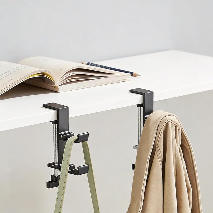 Heavyrain Desk Edge Headphone Holder and Bag Hook, Clamp-On Design, No Drill Installation (Carbon Black)