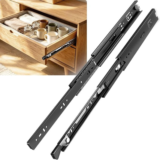 1 Pair Locking Full Extension Ball Bearing Drawer Slides 12 14 16 18 20 22 24 Inch 100 LB Load Capacity Side Mount File Cabinet Rails Dresser Runner Trash Can Kitchen (20 inch, Black)