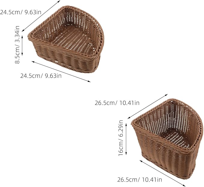 BETOOKY 2pcs Small Corner Basket - Mini Imitation Rattan 10 Inch Triangle Organizer For Closets And Side Tables - Plastic Rattan Laundry Basket For Daily Home Decor