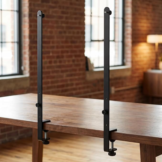 Didiseaon Adjustable over the Table Rod Stand Black Desktop Stand with 2 Perforated Board Brackets Height Adjustable Desk Mounting Bracket for Pegboards Home and Office Organization