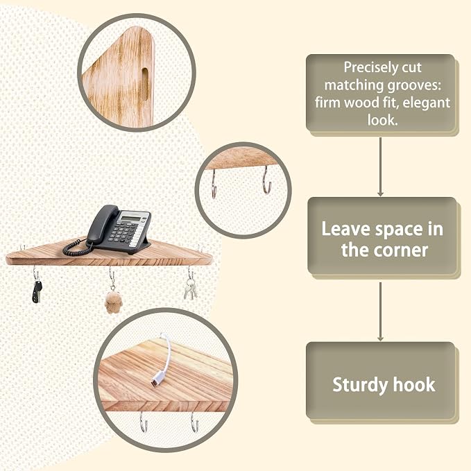 Cubicle corner shelf with hook：3pcs 12in wood triangle cubicile hanging shelves organization accessories fabric walls organizer for use in office cubicles office stylish decoration for women's desks