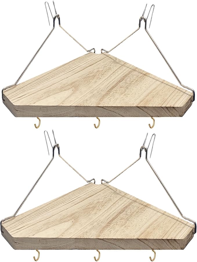 Fabric Wall Corner Shelf with Hooks, 2PCS Wooden Cubicle Organizer Storage Shelf with Hangers Cubicle Accessories for Women Men Desk Work/Office Decor - Space Saving - No Drill Istall