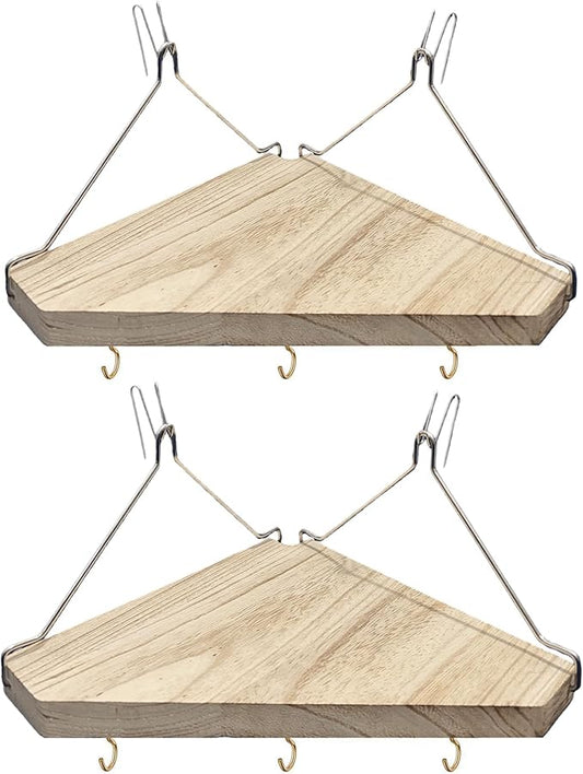 Fabric Wall Corner Shelf with Hooks, 2PCS Wooden Cubicle Organizer Storage Shelf with Hangers Cubicle Accessories for Women Men Desk Work/Office Decor - Space Saving - No Drill Istall