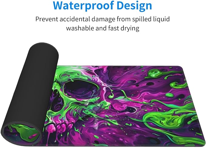 Gaming Mouse Pad Desk Pad,Extended Big Mouse Pad,31.5x11.8 Inch Long Computer Keyboard Mouse Mat Mousepad with 3mm Non-Slip Base and Stitched Edge for Gaming and Office… (Watercolor Skull 2)