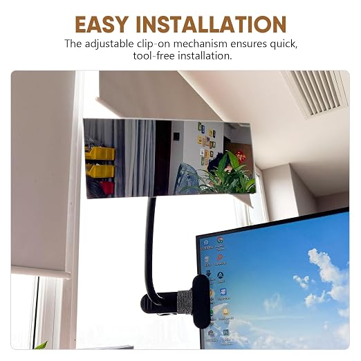Clip-on Mirror for Desk Convex Rear View Mirror Office Cubicle for Personal Safety Monitor Computer to See Behind You Flexible Gooseneck Rectangle 6.69"x2.95" Frameless