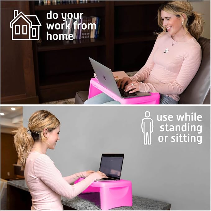 MAVOCRAFT Foldable Kids Lap Tray with Storage - Portable Lap Desk Kids & Adults - Kids Lap Desk for Breakfast in Bed, Serving Tray, Car Desk & Gaming (Pink)
