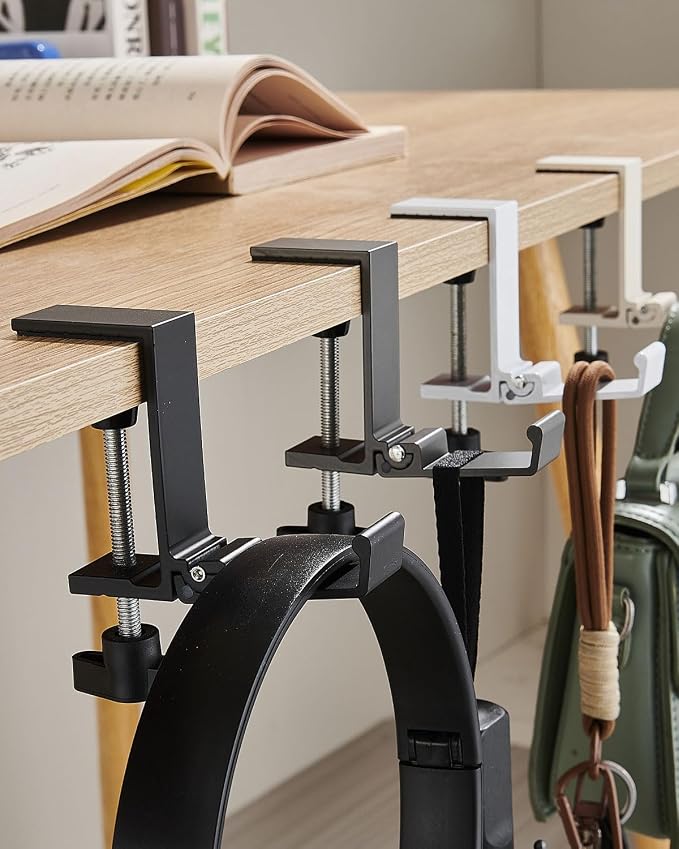 JAKO Aluminum Alloy Headphone Stand for Desk, Foldable Headphone Holder - Headset Stand Hook Mount, PC Gaming Headset Holder Under Desk Clamp for Office, Computer, Student Class Table, Handmade Table