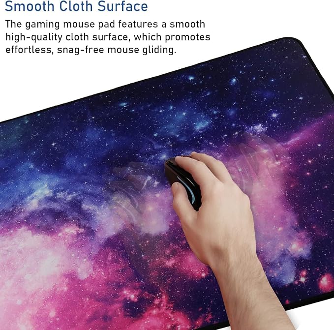 Gaming Mouse Pad with Stitched Edges, (35.4X15.7In) Durable Non-Slip Natural Rubber Base, Waterproof Computer Keyboard Pad Mat for Esports Pros/Gamer/Desktop/Office/Home, Galaxy