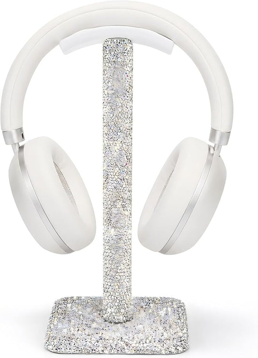 Rhinestone Headphone Stand for Desk - Sparkly Bling Crystal Headset Holder for Women & Teen Girls - Aesthetic Clean Girl Y2K Desk Decor - Weighted Metal Base, Soft Rest, Fits Most Headphones