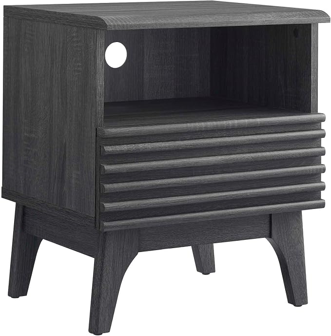 Modway Render Mid-Century Modern, One-Drawer Nightstand, Charcoal