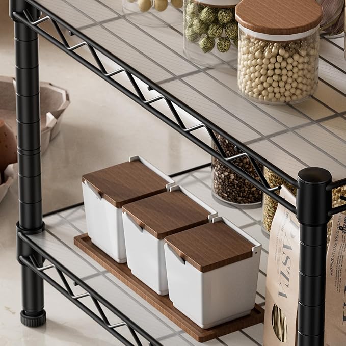 SINGAYE 2 Small Shelves Kitchen Storage Shelf Wire Shelving Unit Metal Shelf Adjustable Organizers Storage Shelving for Office Pantry Black 11.6" D X 17.6" W X 12" H