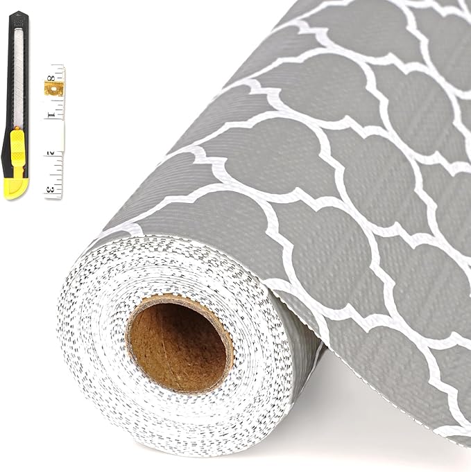 Drawer and Shelf Liner for Kitchen Cabinet,Non-Adhesive Cabinet Liner 12in x 30FT,Waterproof Shelf Paper Non-Slip Mats Cupboard Liners Contact Protect Dresser/Shelves/Table-Grey Lantern