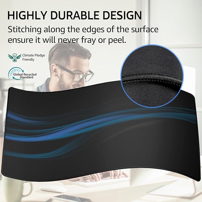 KTRIO Oversized Gaming Mouse Pad Desk Mat for Gamer, 47.3" x 23.6", Black | Full Desk Coverage, Superior Micro-Weave Cloth, Non-Slip Rubber Base, Durable Stitched Edges, Water-Resistant Coating