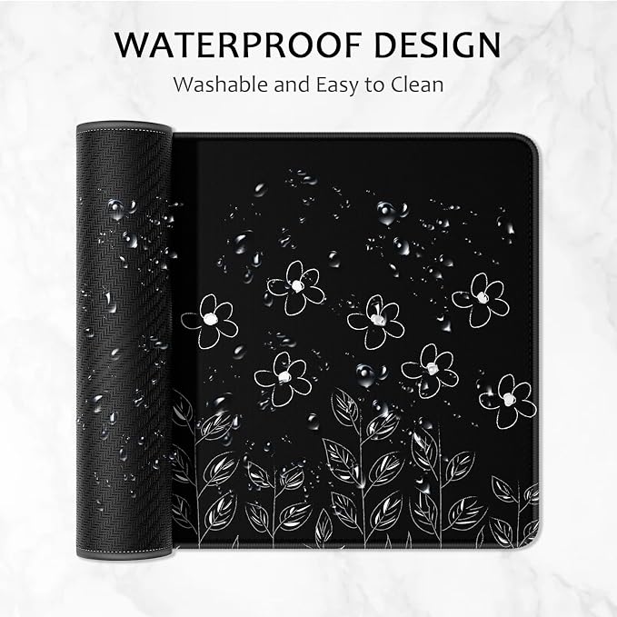 Auhoahsil Desk Mat, Ultra Large Mouse Pad, XXL Gaming Mousepad, Pretty Desk Pad, Big Extended Full Size Desktop Desk Matt for Keyboard, Laptop & Computer, 35.5 x 15.7 in, Minimalist Flower Black